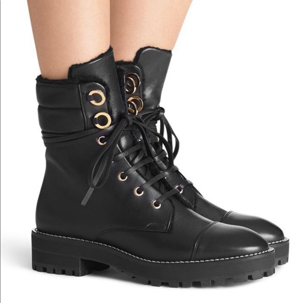 Stuart Weitzman Faux Shearling-Lined Combat Boots